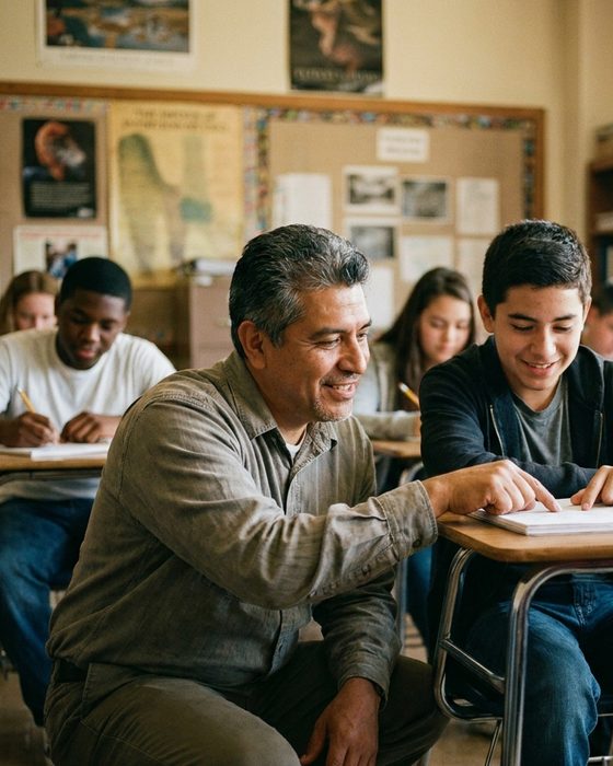 A teacher helping a student with classwork